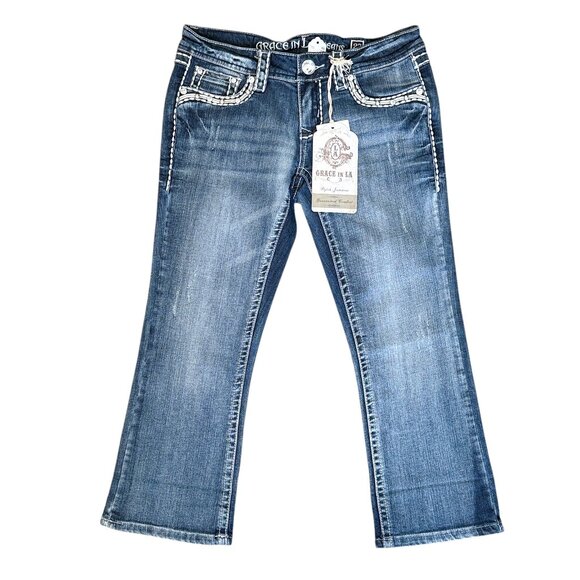 Grace In LA Cropped Capri Jeans + Rhinestone Bling Pockets (5/26–27) NEW - Picture 2 of 6